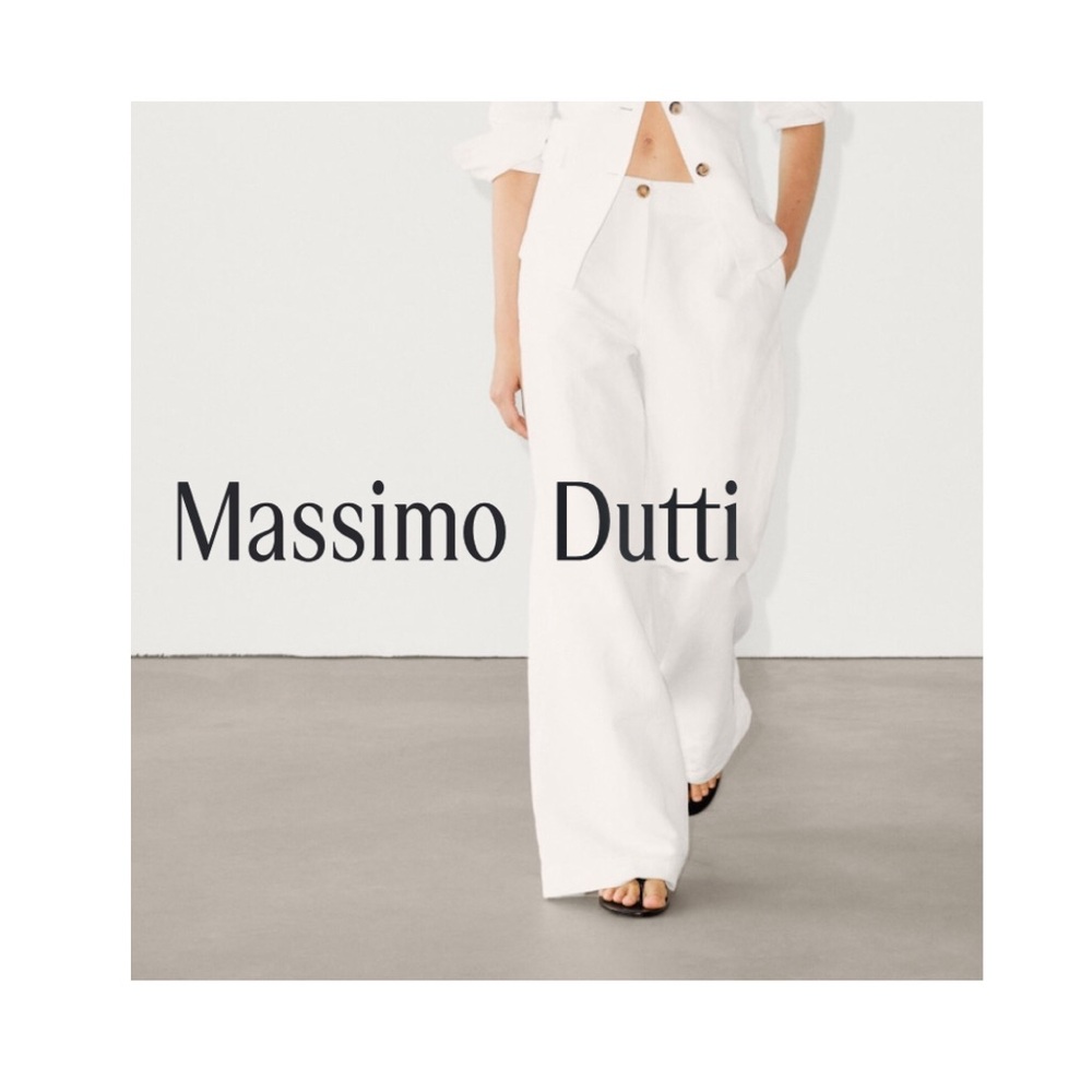 Massimo Dutti White Wide Leg Pants